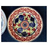 Pair of Antique Spatterware Floral Decorative Plates with Red Blue Green Pattern