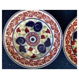 Pair of Antique Spatterware Floral Decorative Plates with Red Blue Green Pattern