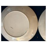 Pair of Antique Spatterware Floral Decorative Plates with Red Blue Green Pattern