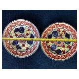 Pair of Antique Spatterware Floral Decorative Plates with Red Blue Green Pattern