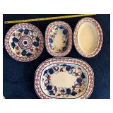 Antique Stick Spatter Ironstone Platters Ceramic Dishes Set - Floral & Geometric Patterns