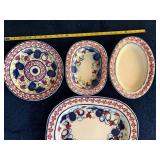 Antique Stick Spatter Ironstone Platters Ceramic Dishes Set - Floral & Geometric Patterns