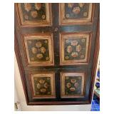 Antique Decorative Hand Painted Wooden Door Panel with Floral Design