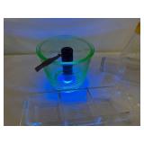 Vintage Glassware Lot: UV Reactive Green Cup, Bottles, Tray