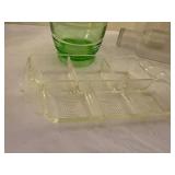 Vintage Glassware Lot: UV Reactive Green Cup, Bottles, Tray