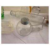 Vintage Glassware Lot: UV Reactive Green Cup, Bottles, Tray