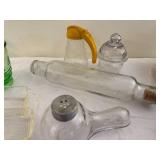 Vintage Glassware Lot: UV Reactive Green Cup, Bottles, Tray