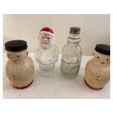 Vintage Glass Character Bottles & Snowman Shakers Set