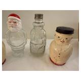 Vintage Glass Character Bottles & Snowman Shakers Set