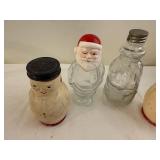 Vintage Glass Character Bottles & Snowman Shakers Set