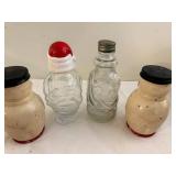 Vintage Glass Character Bottles & Snowman Shakers Set