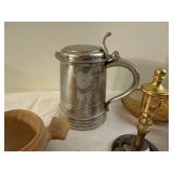 Lot of Vintage Metal Mug, Wooden Bowls, Candle Holder & Santa Peg