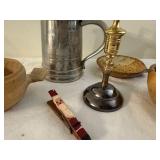 Lot of Vintage Metal Mug, Wooden Bowls, Candle Holder & Santa Peg