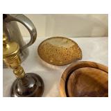 Lot of Vintage Metal Mug, Wooden Bowls, Candle Holder & Santa Peg