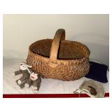 Woven Basket with Handle and Sock Monkey Lot