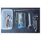 Assorted sockets, wrenches, and craftsman torque wrench