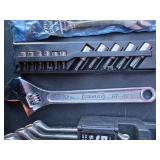 Assorted sockets, wrenches, and craftsman torque wrench
