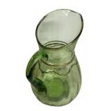 P - Vintage Hand Painted Green Pitcher with 4 Floral Glasses