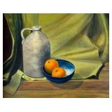 P - Pearl Charlson Signed 1962 Still Life Painting with Jug and Fruit
