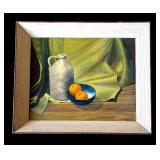 P - Pearl Charlson Signed 1962 Still Life Painting with Jug and Fruit