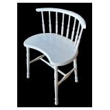 P - Vintage White Wood Vanity Chair with Curved Backrest