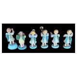 P - Set of 6 Vintage Wooden Angel Musician Figurines with Blue Wings