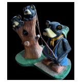 P - Set of 2 Pobbies Crafty Crafts Hand Carved Bear Fishing Sculptures