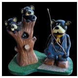 P - Set of 2 Pobbies Crafty Crafts Hand Carved Bear Fishing Sculptures