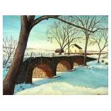 P - Original Old Stone Bridge Painting by Pearl Charlson