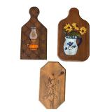 P - Set of 3 Vintage Wooden Wall Decor Boards with Handcrafted Designs