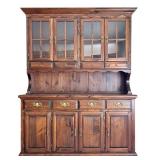 LR - Vintage Wooden China Hutch with Glass Display and Brass Hardware