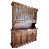 LR - Vintage Wooden China Hutch with Glass Display and Brass Hardware