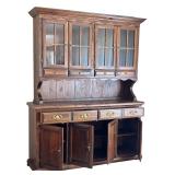 LR - Vintage Wooden China Hutch with Glass Display and Brass Hardware