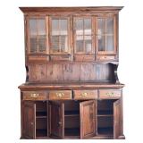 LR - Vintage Wooden China Hutch with Glass Display and Brass Hardware
