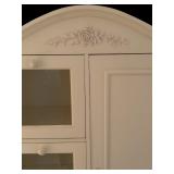 LL - Cream Vintage Cabinet with Glass Cubbies and Floral Trim