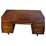 LL - Vintage Wood Executive Office Desk with Brass Handles
