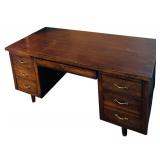 LL - Vintage Wood Executive Office Desk with Brass Handles