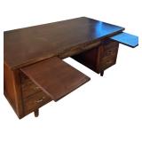 LL - Vintage Wood Executive Office Desk with Brass Handles