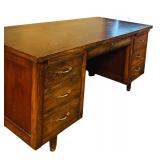 LL - Vintage Wood Executive Office Desk with Brass Handles