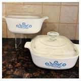 LR - Corning Ware Blue Cornflower Bakeware Set with Glass Lids - 5 Pieces