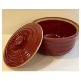 LR - Vintage Red Glazed Stoneware Casserole Dish
