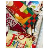 LR - Collection of Holiday Gift Wrap, Gift Bags, and Wrapping Accessories in Storage Bins