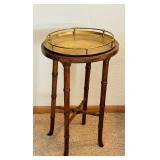 LR - Pair of Vintage Accent Tables - Wood Side Table and Brass Tray Table