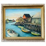 LR - Framed 1963 Signed Harbor Scene Oil Painting by P. Charlson