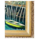 LR - Framed 1963 Signed Harbor Scene Oil Painting by P. Charlson