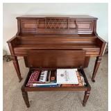 LR - Kohler Console Piano with Bench and Sheet Music Collection