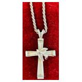 K - Sterling Silver 20-Inch Rope Chain Necklace with Cross and Dove Pendant