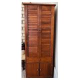 LR - Vintage Wooden Tall Corner Cabinet with Louvered Doors and Drawer