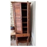 LR - Vintage Wooden Tall Corner Cabinet with Louvered Doors and Drawer