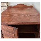 LR - Vintage Wooden Tall Corner Cabinet with Louvered Doors and Drawer